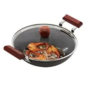 Hawkins Futura Deep Fry Pan, Non Stick Kadai, Flat Bottom Kadhai, Black