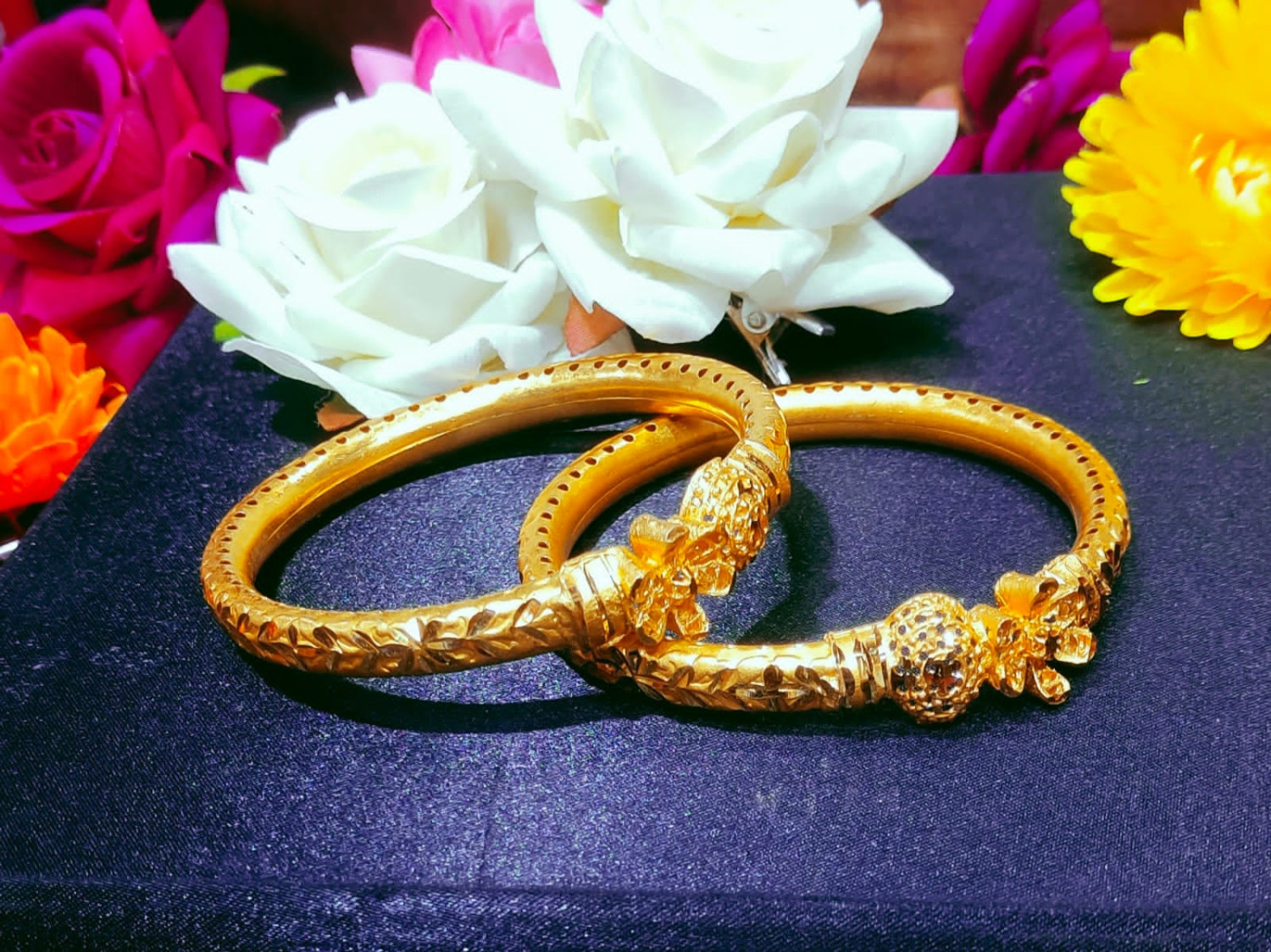 Gold Plated Precious Golden  Set Of 2 Bangle Jewellery For Women & Girl