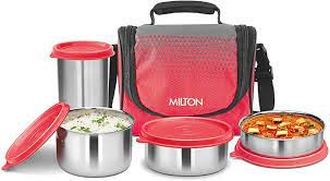 Milton Full Meal Combo 3 Containers Lunch Box - Black ,Red,Grey,Blue