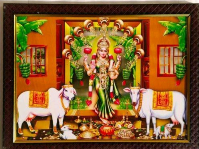 Goddess Laxmi With Cow Photo Frame Size-8-12