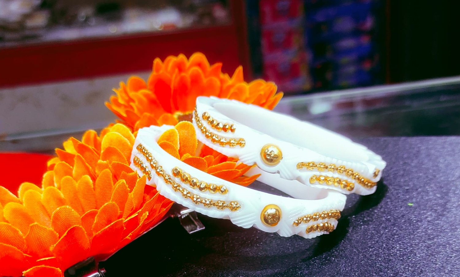 BEAUTY Plastic Gold Plated White Coloured Shakha Pola Bangle Set for women pack of 2 pieces