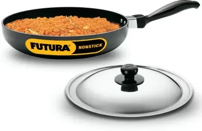 Hawkins Futura Nonstick Frying Pan 26 cm, 3.25 mm (Rounded Sides) with SS Lid (Black)