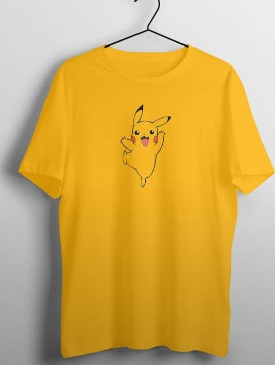 Men Printed Round Neck Yellow T-Shirt(M)