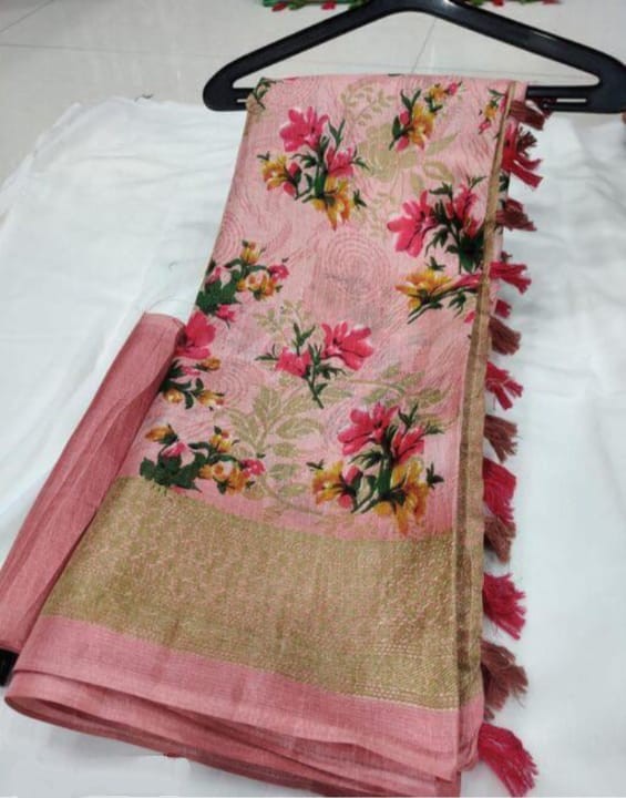 Women's Bhagalpuri Linen Saree With Blouse Piece