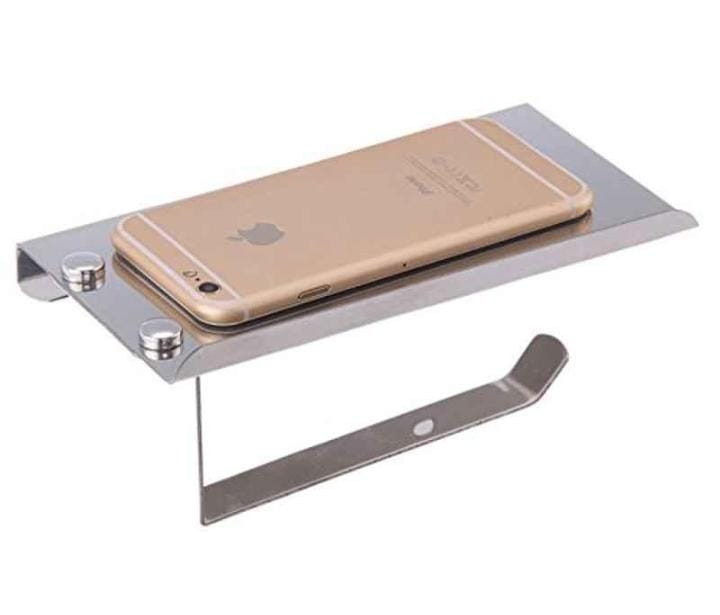 Aquieen stainless steel chrome finish toilet paper holder with mobile phone storage shelf, FN-L7J4-AGES