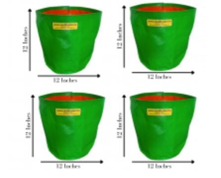 PLANT CARE 12 X 12 Inch HDPE Gardening Grow Bag, Nursery Cover Green Bags, Indoor & Outdoor Grow Containers for Vegetables Fruits Flowers with quantity of 4 Grow Bag