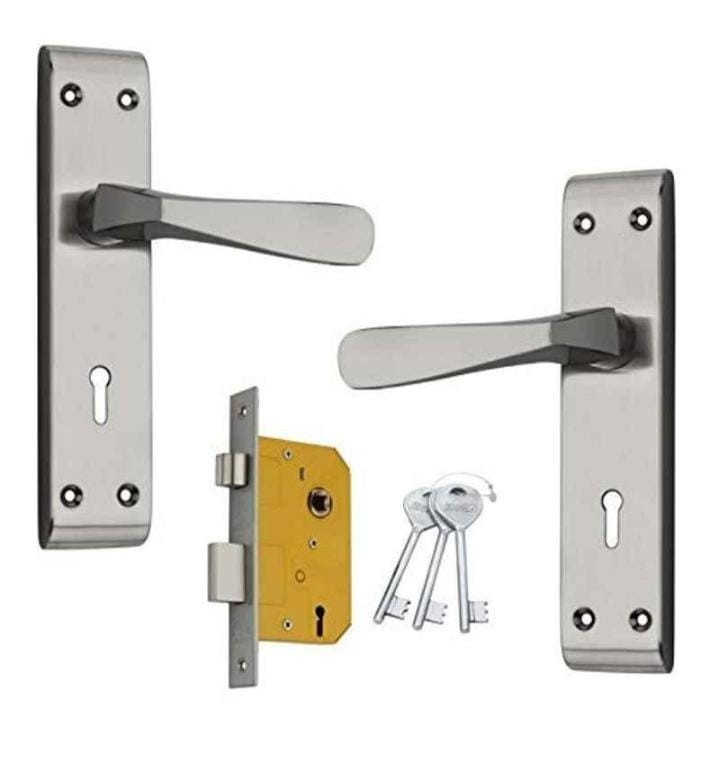 Shrida 506 alloy steel black silver finish mortise lock set with 3 keys