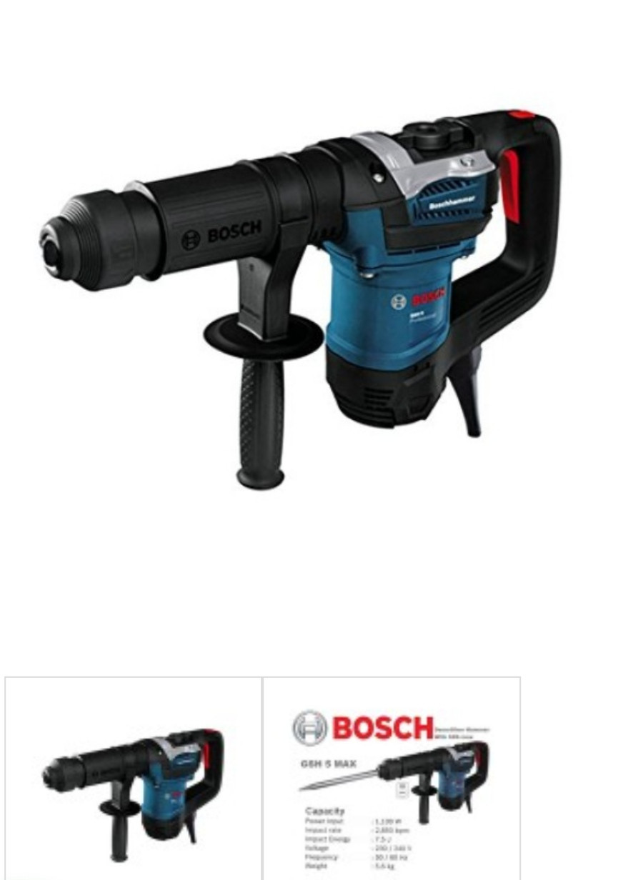 Bosch Demalition Hammer 5kg GSH 5 Professional (pointed chisel, Carry Case, cleaning cloth. Grease tube, Straight Handle)