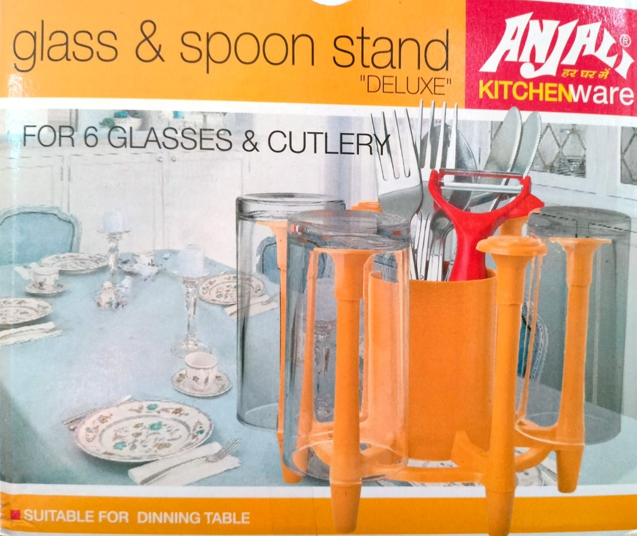 Glass and Spoon Organiser for 6 Glasses and Cutlery Glass