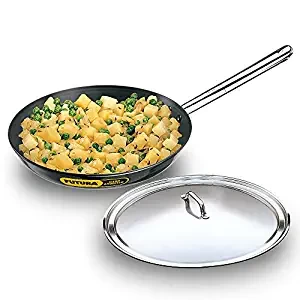 Hawkins Futura Frying Pan, Hard Anodised Fry Pan with Stainless Steel Handle and Stainless Steel Lid, Big Frying Pan, Black