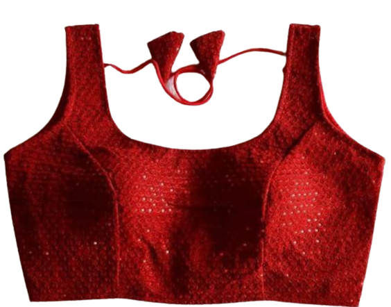 Women's Silk Embroidery Foil Work Sleeveless Readymade Saree Blouse