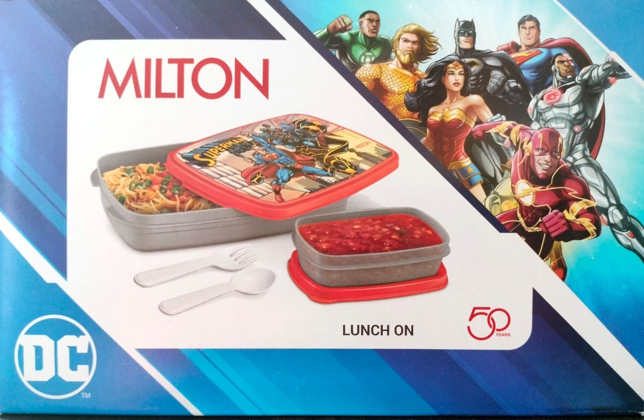 MILTON Mini Fun Treat Super Hero Plastic Tiffin Box for Kids, 650 ml, with Inner Container