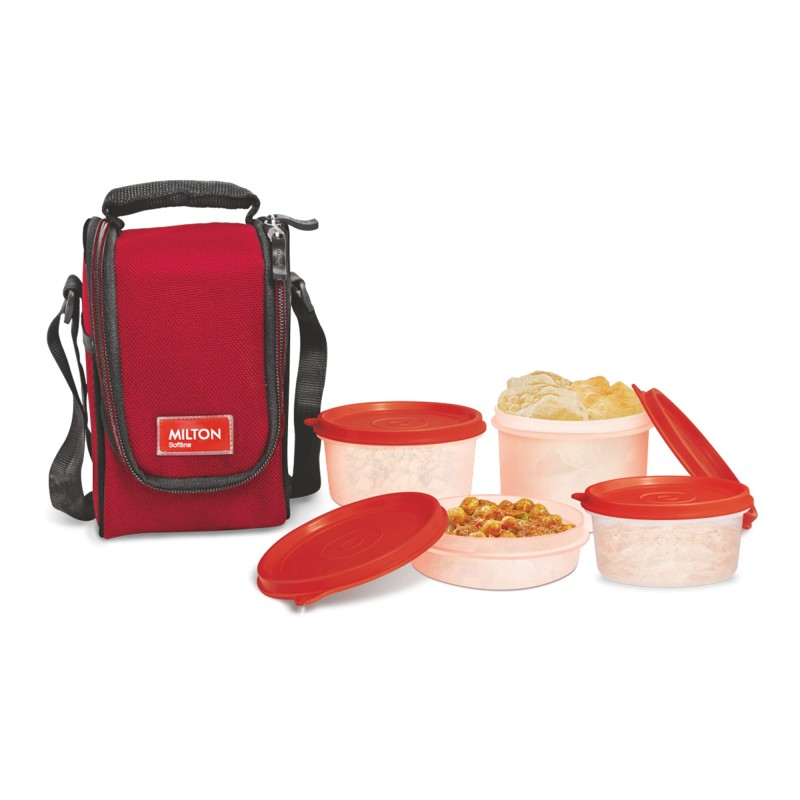 Milton Full Meal 4 Containers Lunch Box - Red,Blue,Grey,Black
