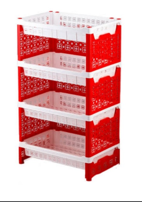 Npoly 4 stap kitchen rack With Dish Part(Red & White)