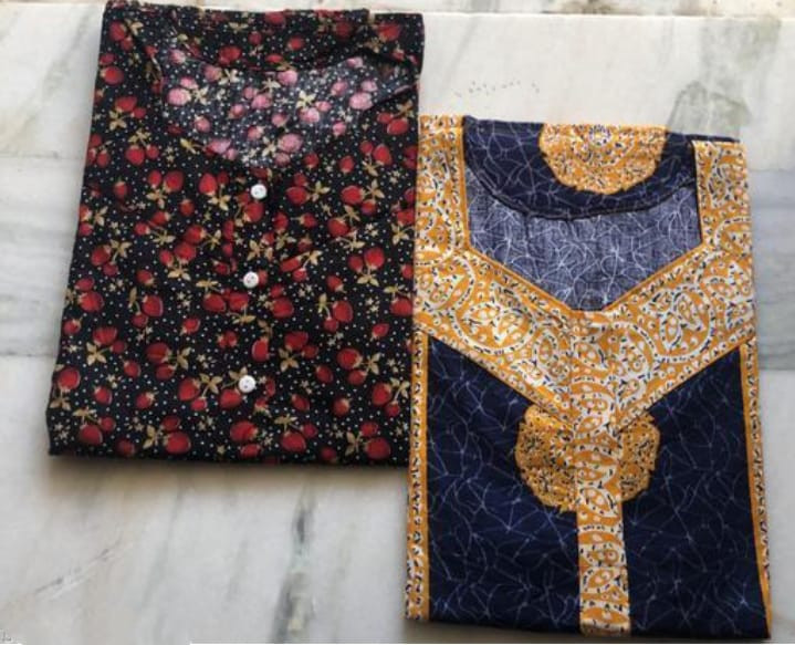 Women's Wear Pure Cotton Printed Nightgown Cotton Maternity Wear Kaftan Maxi Long Nighty