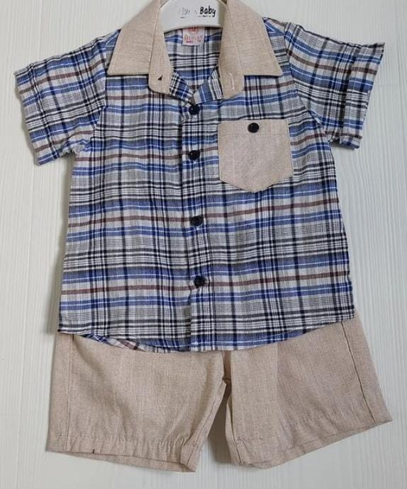 Check T-shirt & Half Pant Set For 5 Years Old Boy