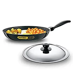 Hawkins Futura Frying Pan, Non Stick Fry Pan with Stainless Steel Lid, Big Frying Pan, Black