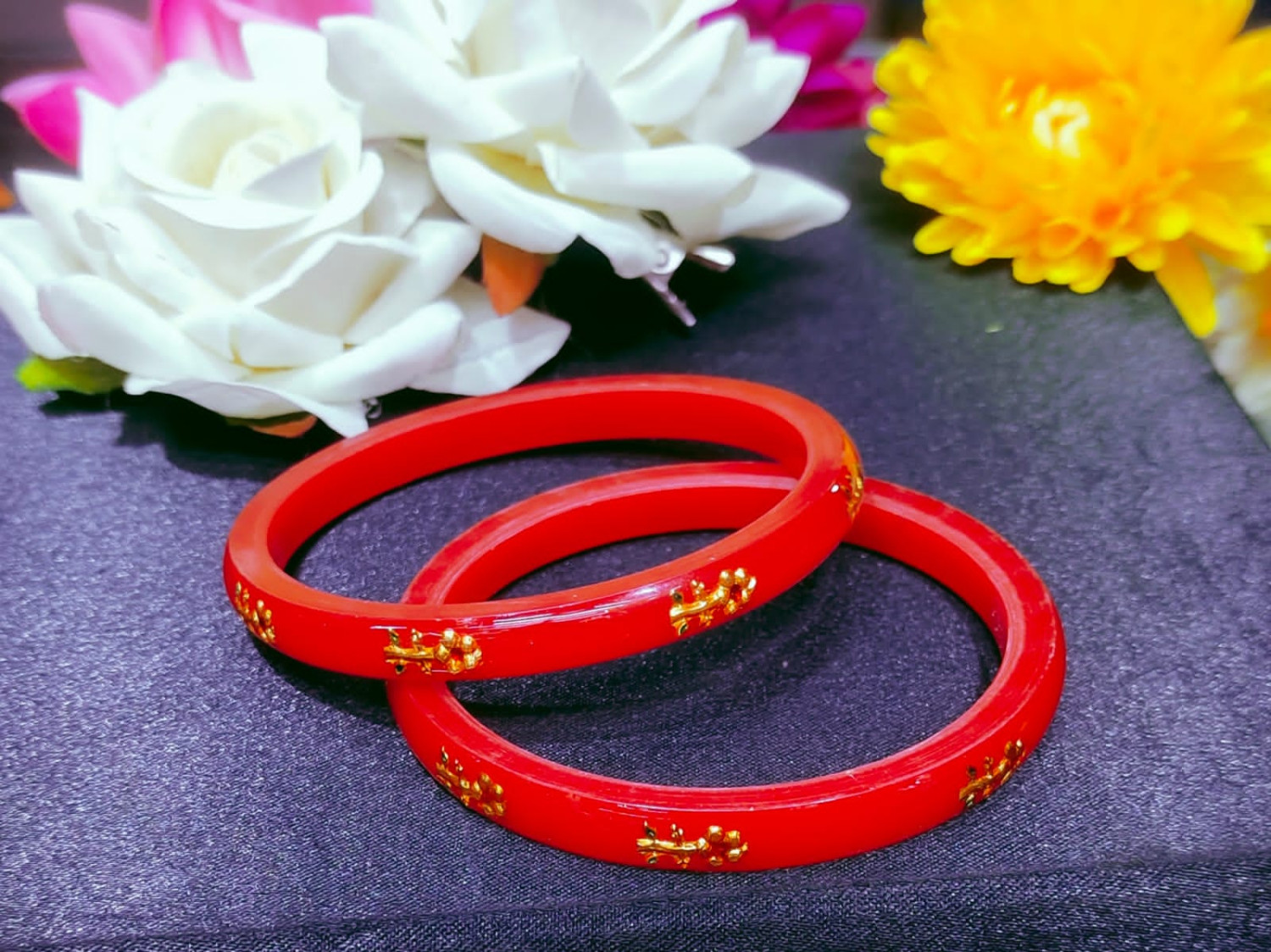 BEAUTY  Plastic Gold Plated Red Coloured Shakha Pola Bangle Set for women pack of 2 pieces