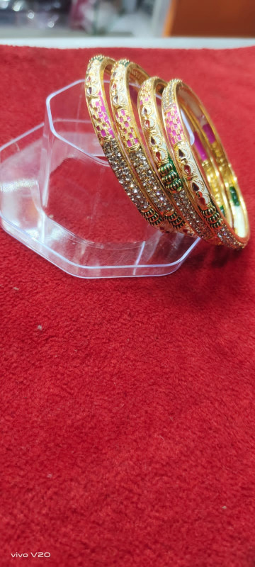 Bangle 4 Pieces New Gold Plated  Meena Work Jewelry