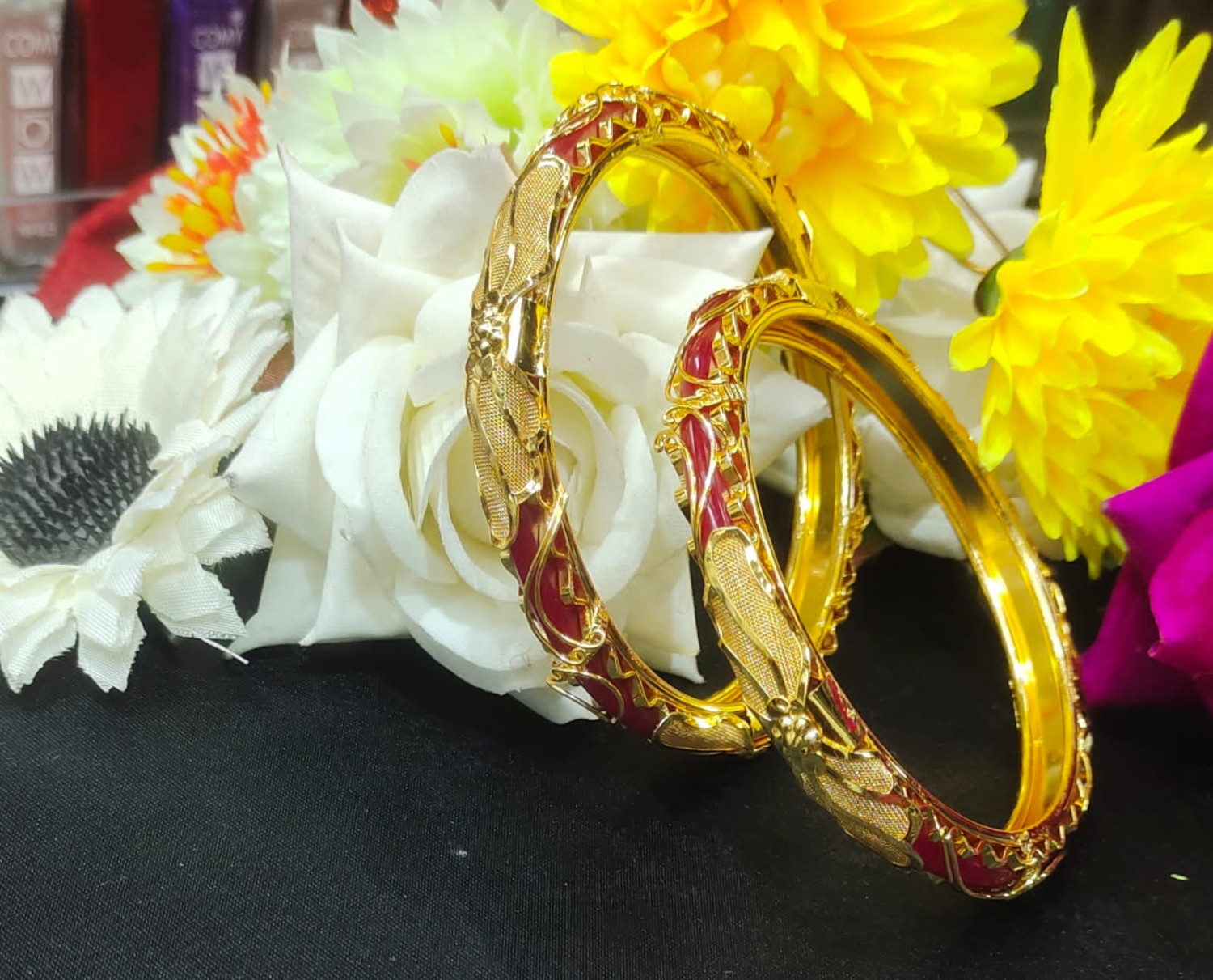 Gold Plated Red Coloured Bracelet Pola Bangle Set for women pack of 2 piece