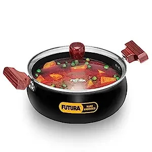 Hawkins Futura Cook n Serve Handi, Hard Anodised Biryani Handi with Glass Lid, Saucepan, Sauce Pan