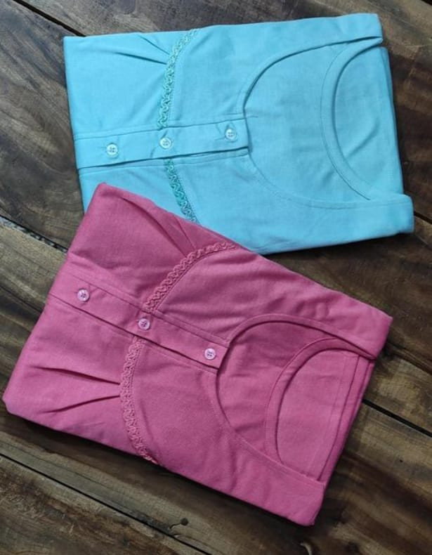 Cotton Nightdress, Maxi, Gown With Button Pack of 2