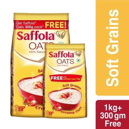 Saffola Saffola Rolled Oats - 100% Natural With High Protein & Fibre, Healthy Cereals, 1 kg (Get 300g Free)